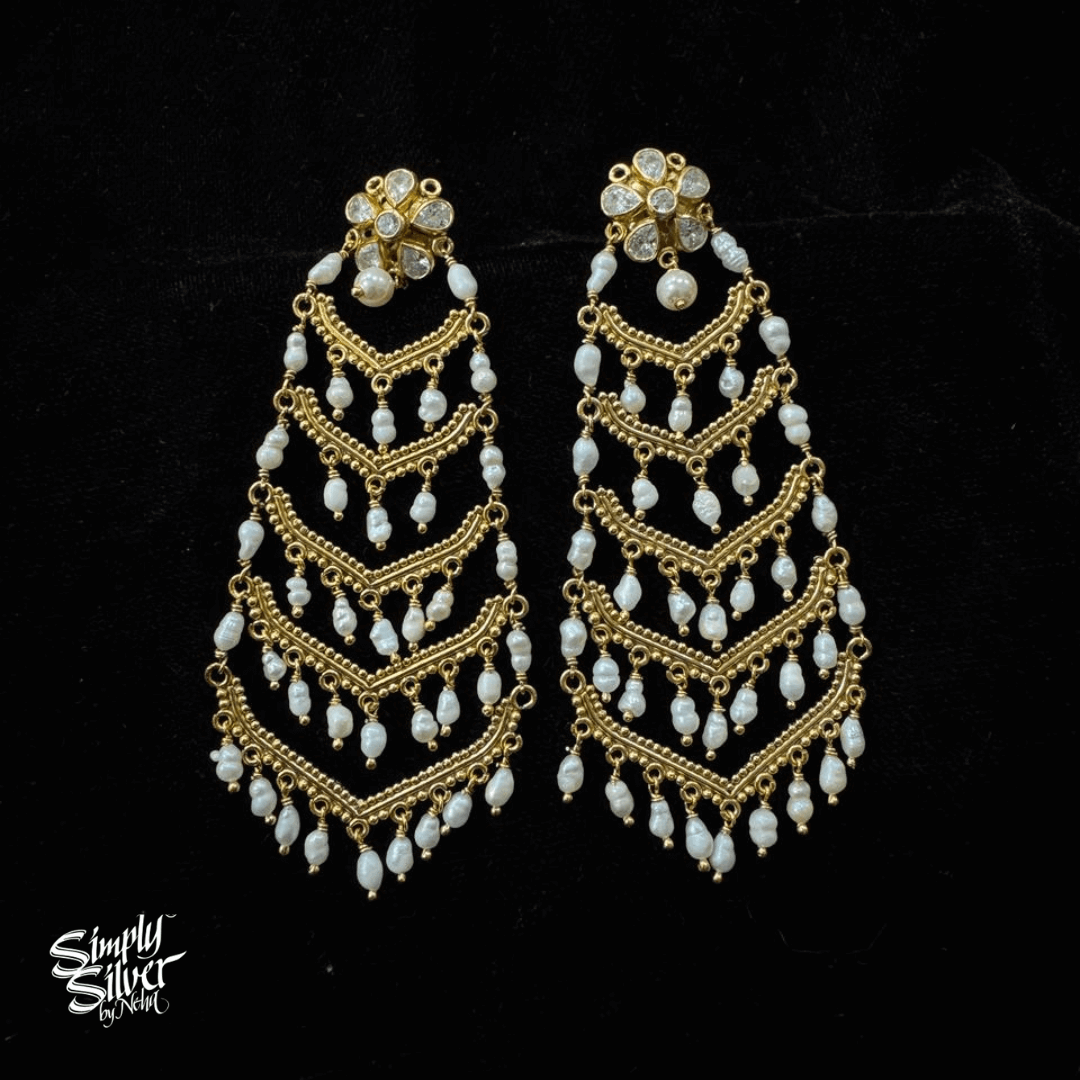 AD Stone Flower with Gold Polish & Pearls - MH5859