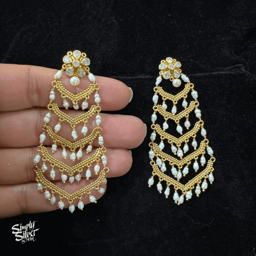 AD Stone Flower with Gold Polish & Pearls - MH5859