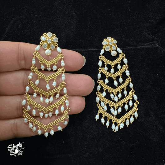 AD Stone Flower with Gold Polish & Pearls - MH5859