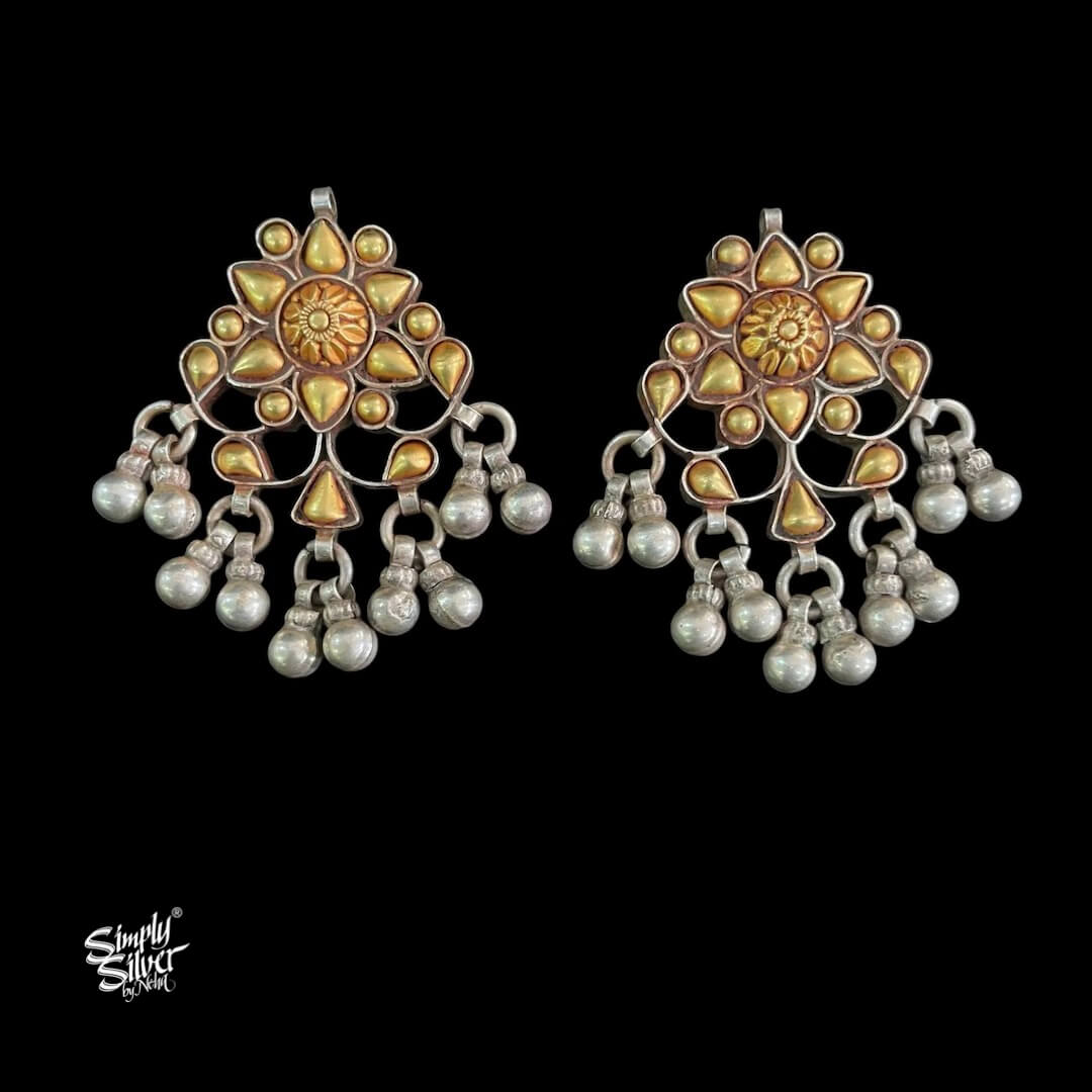 Bandhel Silver Dual Tone Flower with Ghungroos Earrings - MH5861