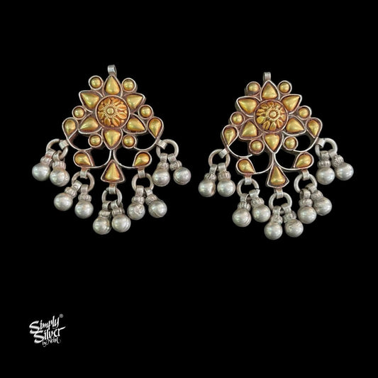 Bandhel Silver Dual Tone Flower with Ghungroos Earrings - MH5861