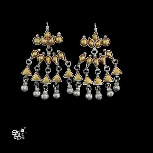 Bandhel Silver Long Dual Tone Ghungroos Earrings - MH5866