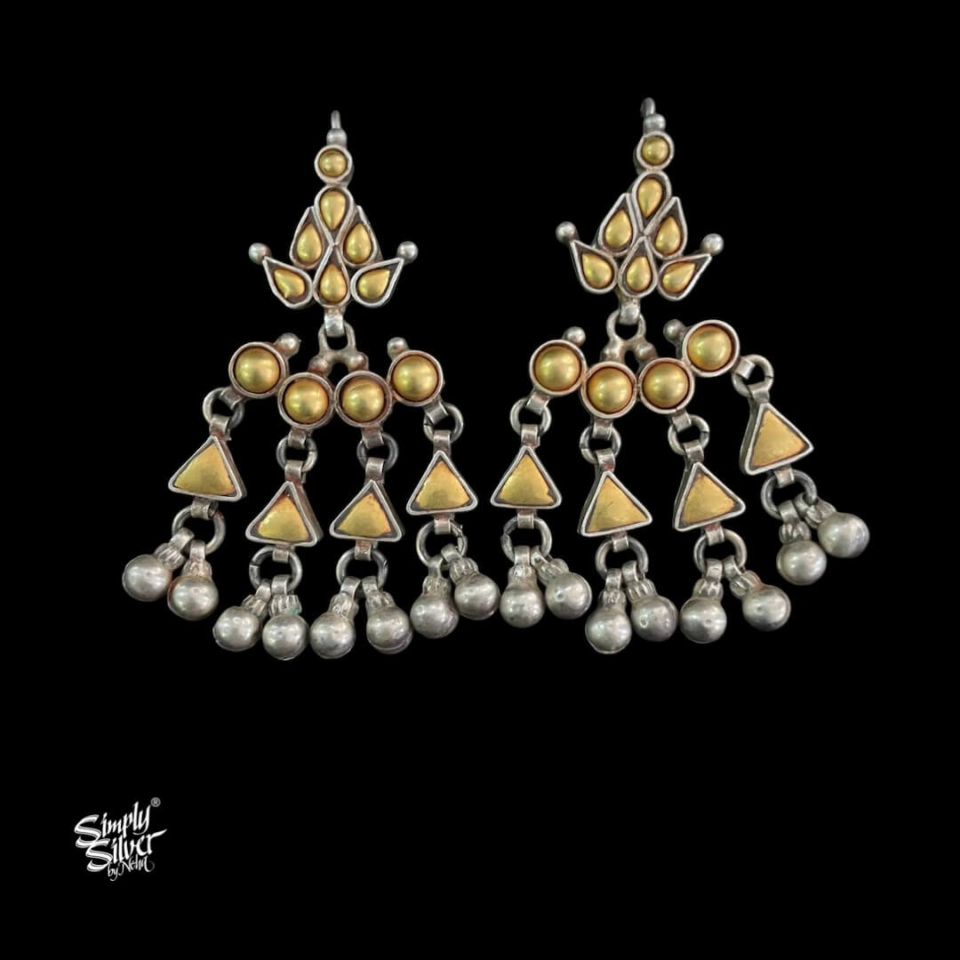 Bandhel Silver Long Dual Tone Ghungroos Earrings - MH5867