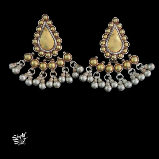 Bandhel Silver Dual Tone Flower with Ghungroos Earrings - MH5870