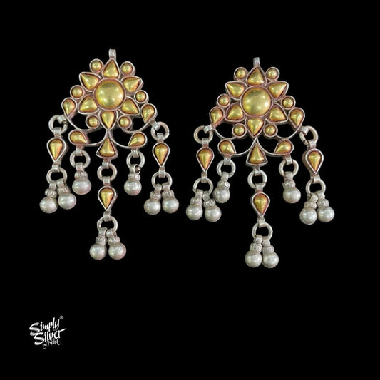 Bandhel Silver Dual Tone Flower with Ghungroos Earrings - MH5880
