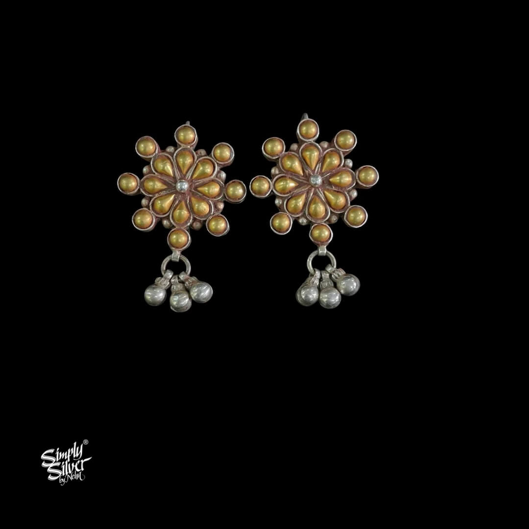 Bandhel Silver Dual Tone Flower with Ghungroos Earrings - MH5884