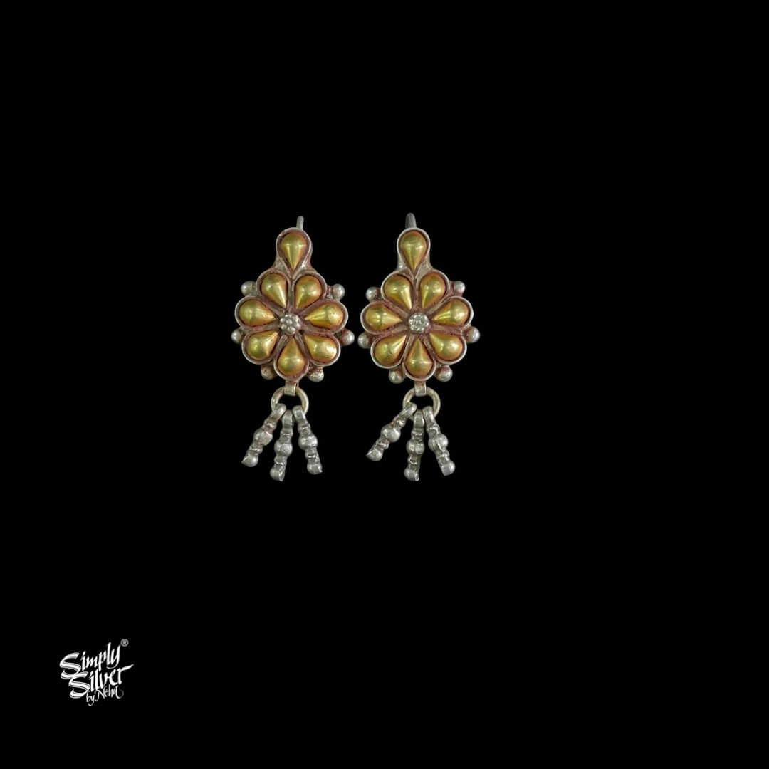 Bandhel Silver Dual Tone Flower with Small Ghungroos Earrings - MH5886