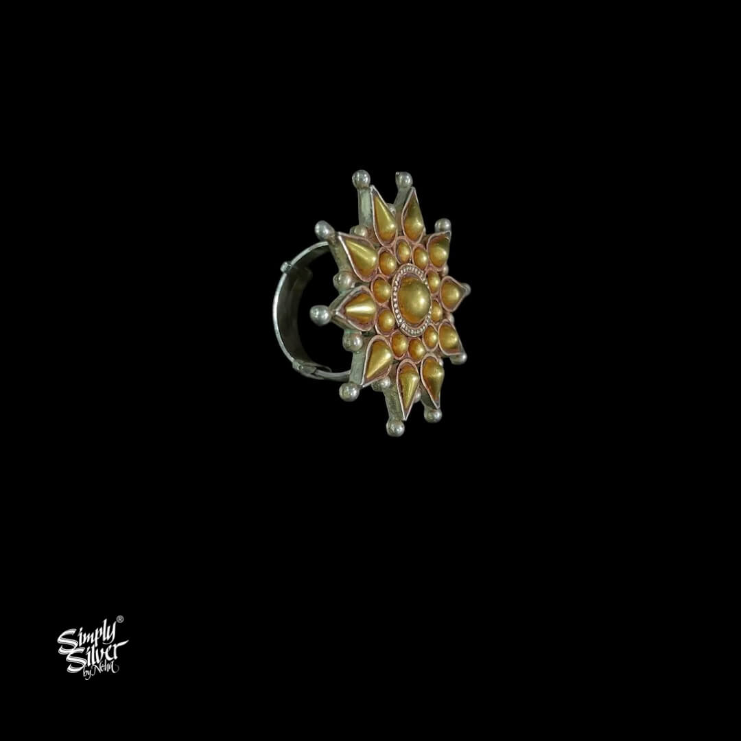 Bandhel Silver Dual Tone Flower Ring - MH5887