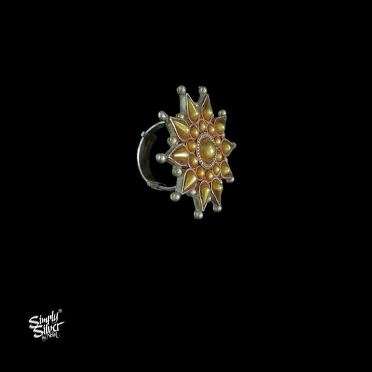 Bandhel Silver Dual Tone Flower Ring - MH5887