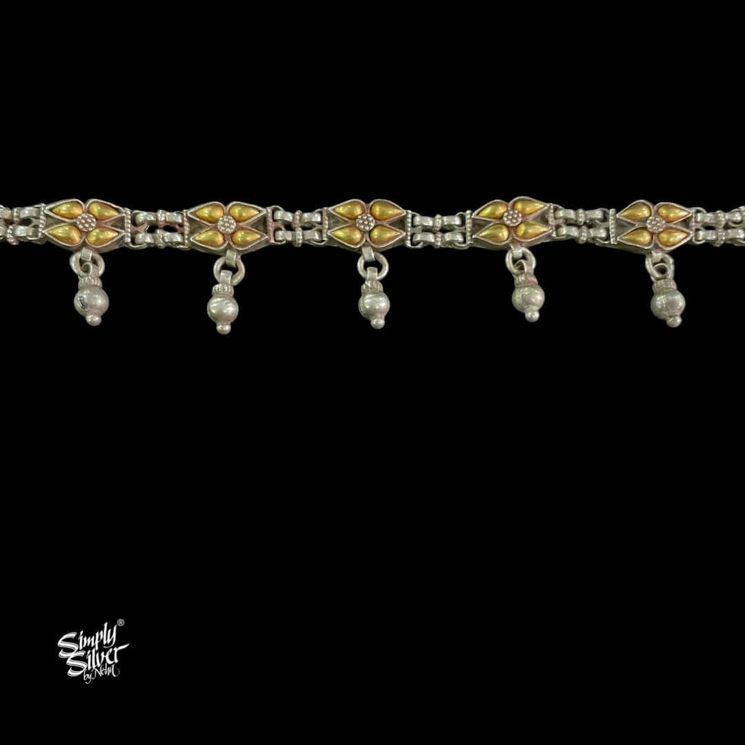 Bandhel Silver Dual Tone Flower & Ghungroos Choker - MH5890