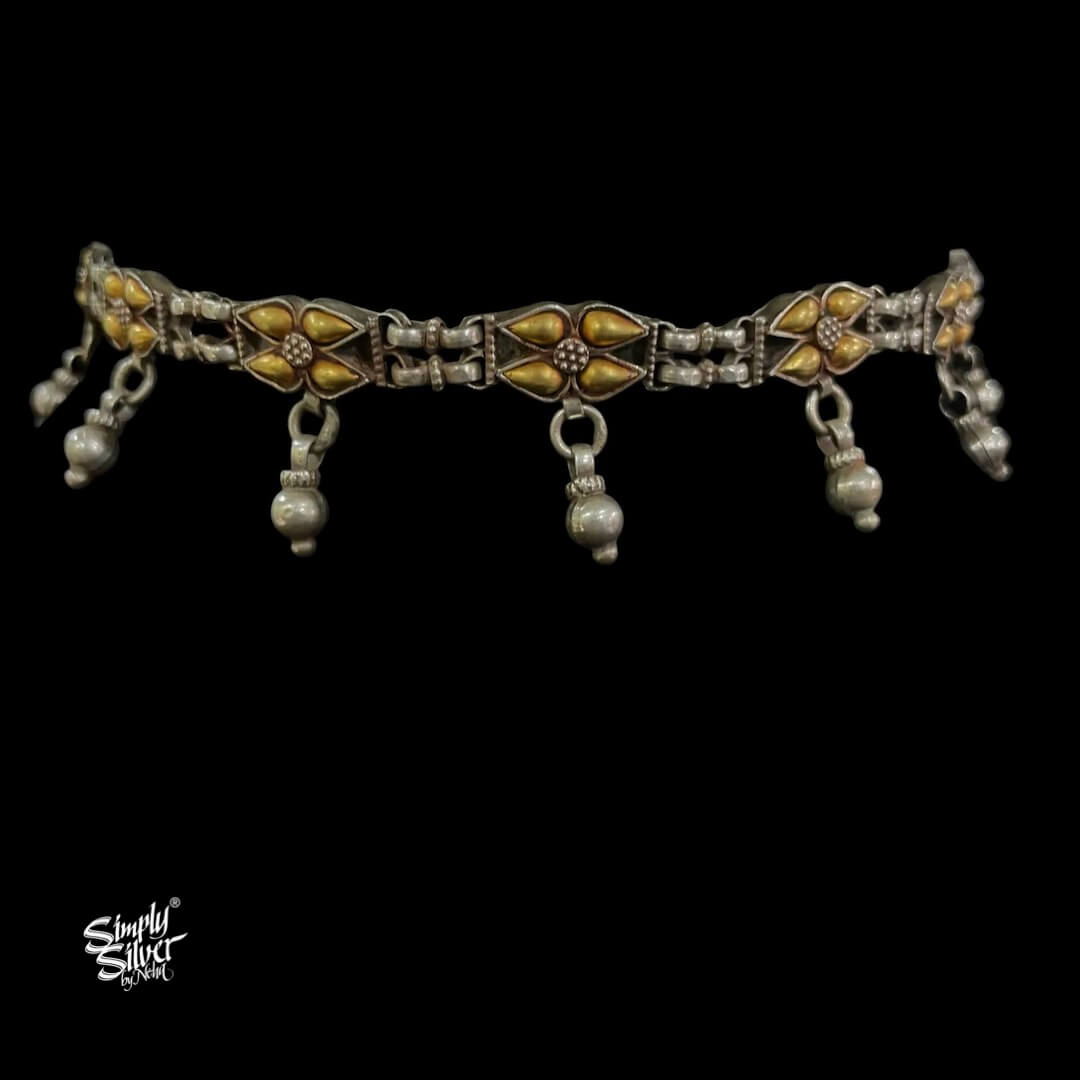Bandhel Silver Dual Tone Flower & Ghungroos Choker - MH5890