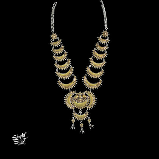 Bandhel Silver Statement Dual Tone Multi Layer Chaand Necklace - MH5892