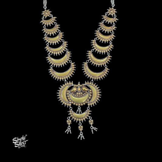 Bandhel Silver Statement Dual Tone Multi Layer Chaand Necklace - MH5892