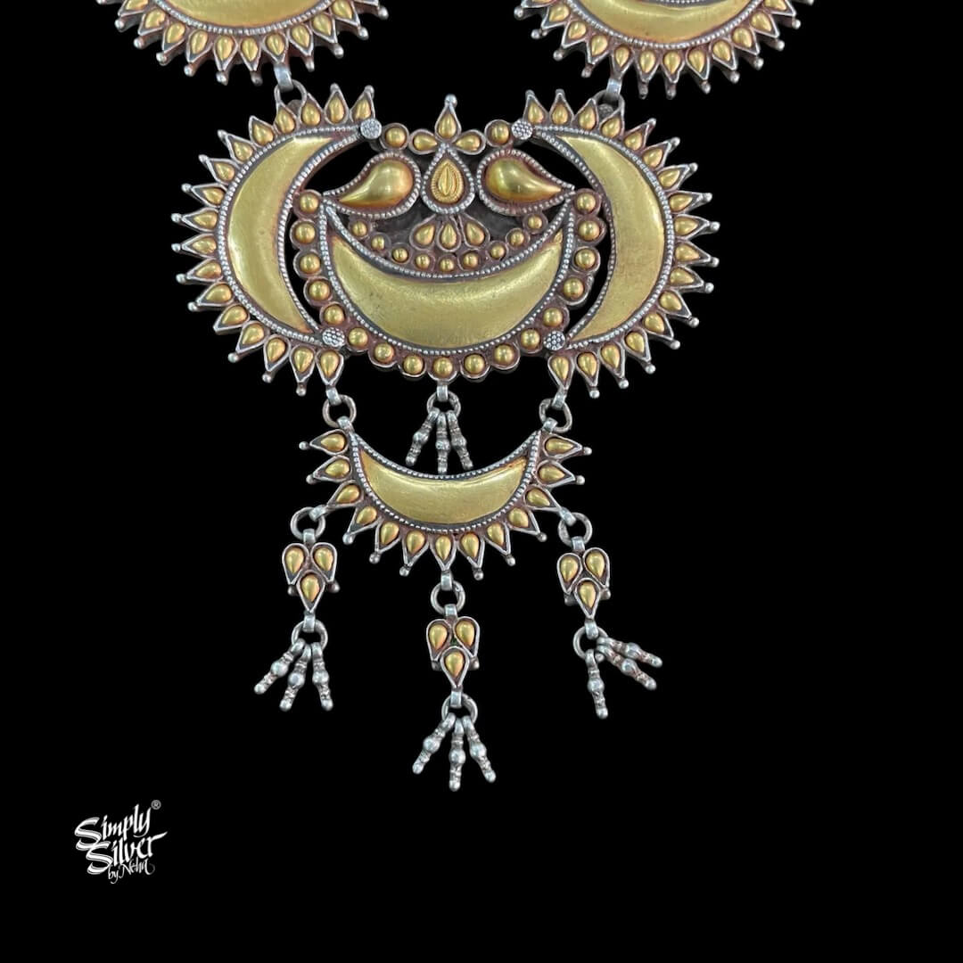 Bandhel Silver Statement Dual Tone Multi Layer Chaand Necklace - MH5892