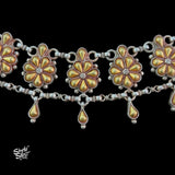 Bandhel Silver Dual Tone Flower & Chain Choker - MH5899