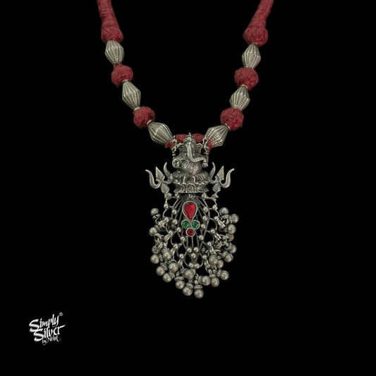 Silver Ganesh Ji with Multi Color Stone & Jaali Ghungroos Necklace - MH5907