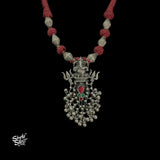 Silver Ganesh Ji with Multi Color Stone & Jaali Ghungroos Necklace - MH5907