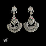 Silver Jaali Flower with Multi Color Kundan & Peacocks Chaand Bali - MH5908