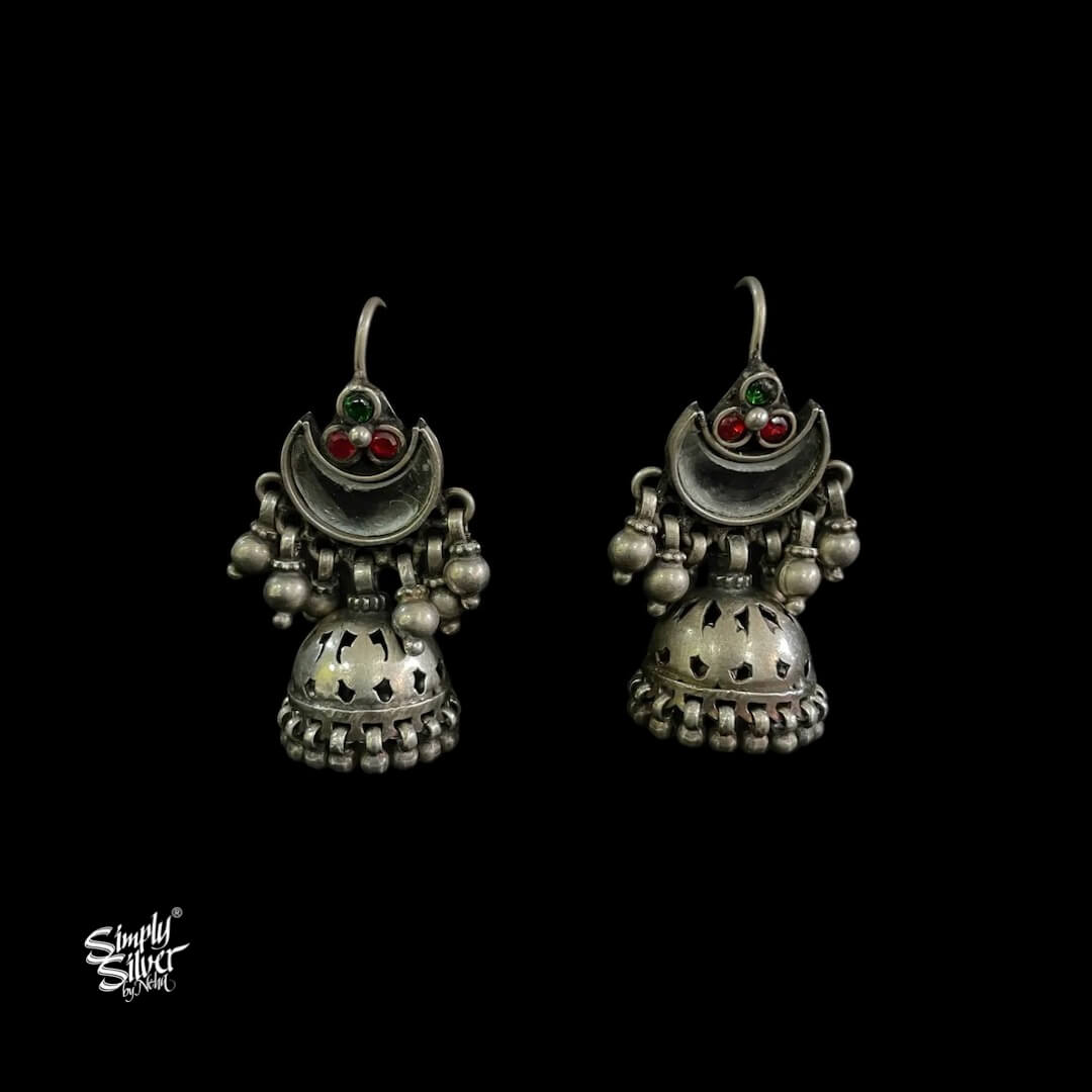 Mirror Glass Chaand with Multi Color Stone & Jaali Jhumka - MH5911