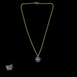 Blue & White Khundan Flower with Gold Polish Silver Chain Necklace - MH5919