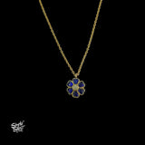 Blue & White Khundan Flower with Gold Polish Silver Chain Necklace - MH5919