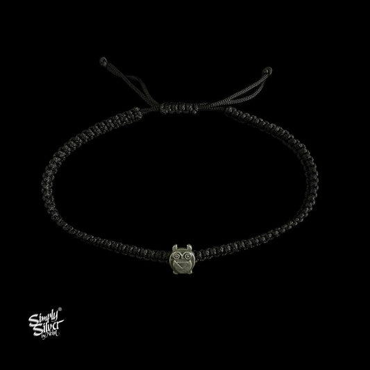 Silver Owl with Black Thread Bracelet - MH5921