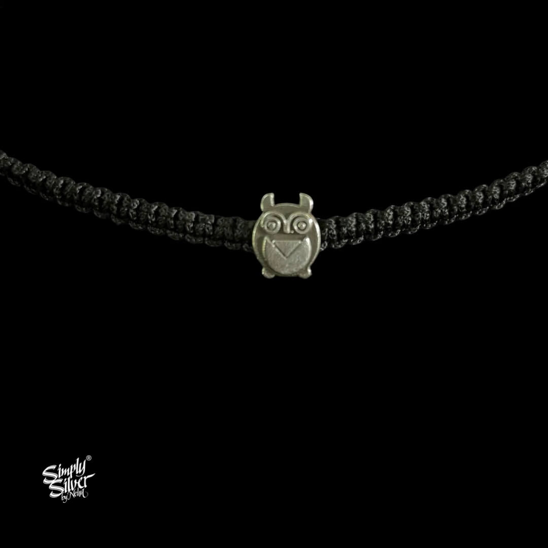 Silver Owl with Black Thread Bracelet - MH5921