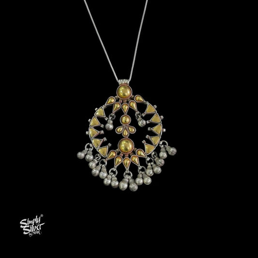 Bandhel Silver Dual Tone Round Flower & Ghungroos Pendant with Chain - MH5924