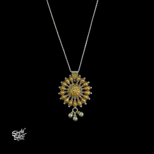 Bandhel Silver Dual tone Flower Pendant with Chain - MH5925