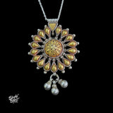 Bandhel Silver Dual tone Flower Pendant with Chain - MH5925
