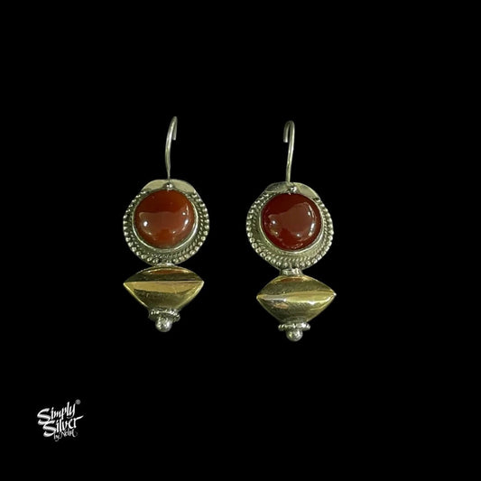 Round Maroon Stone with Copper  & Silver Fusion Bead - MH5928