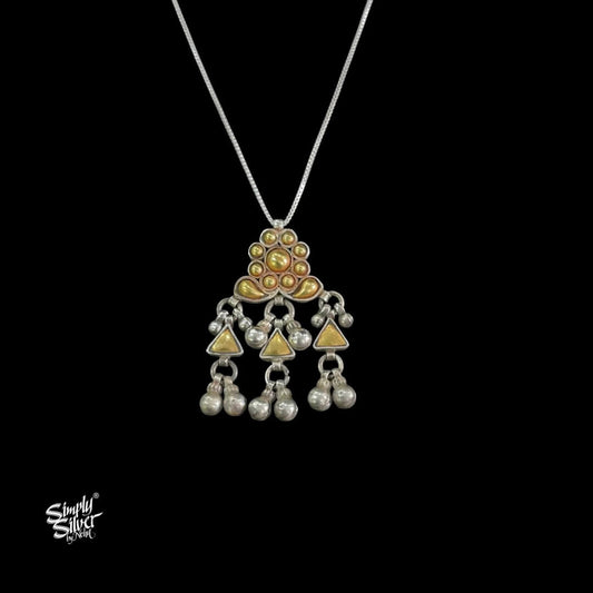 Bandhel Silver Dual Tone Flower & Ghungroos Pendant with Chain - MH5929