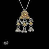 Bandhel Silver Dual Tone Flower & Ghungroos Pendant with Chain - MH5929