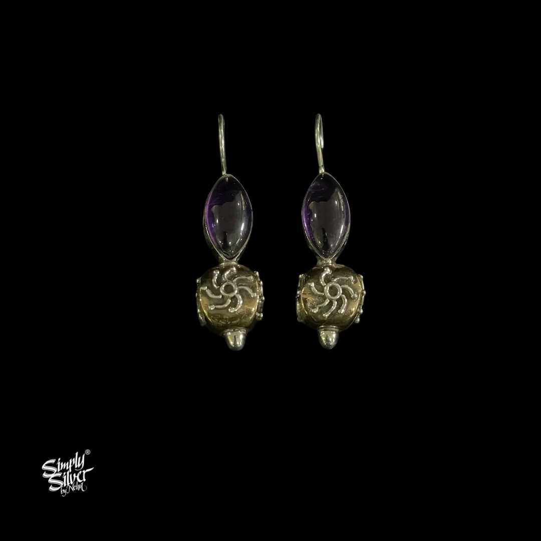 Oval Shape Purple Stone with Copper  & Silver Fusion Floral Bead - MH5931