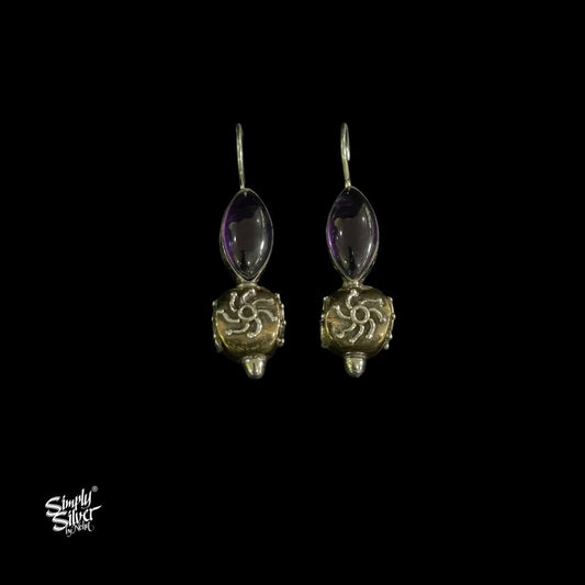 Oval Shape Purple Stone with Copper  & Silver Fusion Floral Bead - MH5931