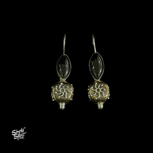 Silver Oval Shape Black Stone with Copper  & Silver Fusion Floral Bead - MH5932