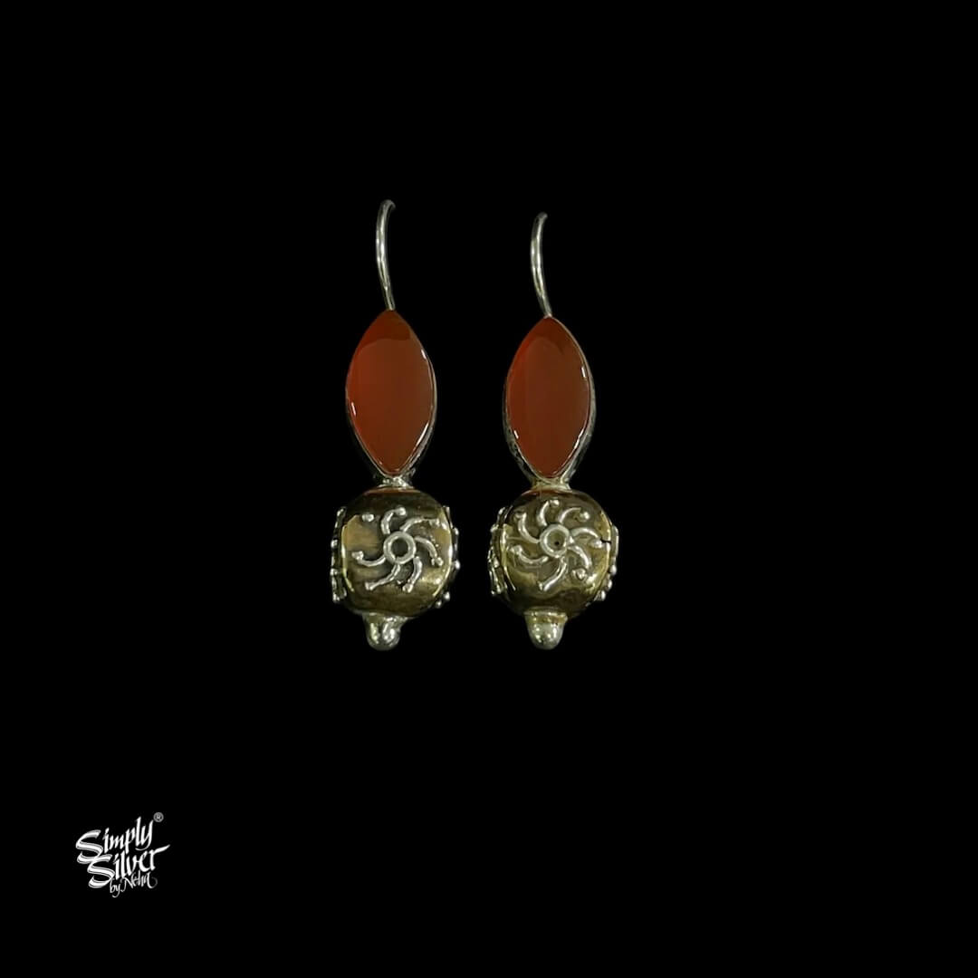 Silver Oval Shape Maroon Stone with Copper  & Silver Fusion Floral Bead - MH5934