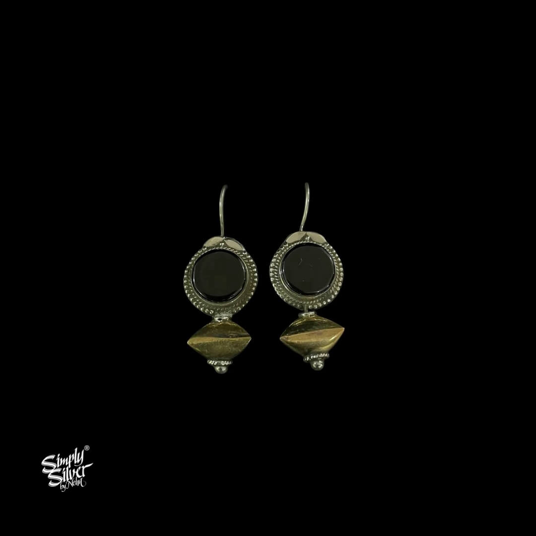 Silver Black Round Stone with Copper & Silver Fusion  Bead - MH5939