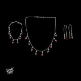 Silver Chain with Pink Stone & Pearls Necklace, Bracelet & Earring Set - MH5948