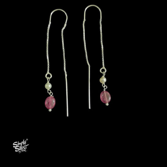 Silver Chain with Pink Stone & Pearls Necklace, Bracelet & Earring Set - MH5948