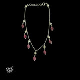Silver Chain with Pink Stone & Pearls Necklace, Bracelet & Earring Set - MH5948