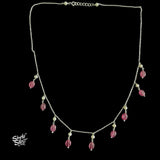 Silver Chain with Pink Stone & Pearls Necklace, Bracelet & Earring Set - MH5948