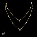 Gold Polish Pearl Chain with White & Pink Stone Necklace-1