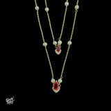 Gold Polish Pearl Chain with White & Pink Stone Necklace-3
