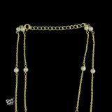 Gold Polish Pearl Chain with White & Pink Stone Necklace-4