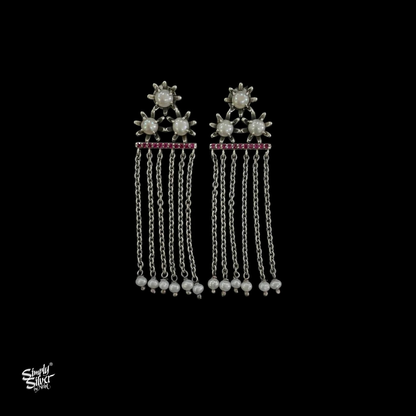 Pearl Flower with Pink Stone & Long Chains-1
