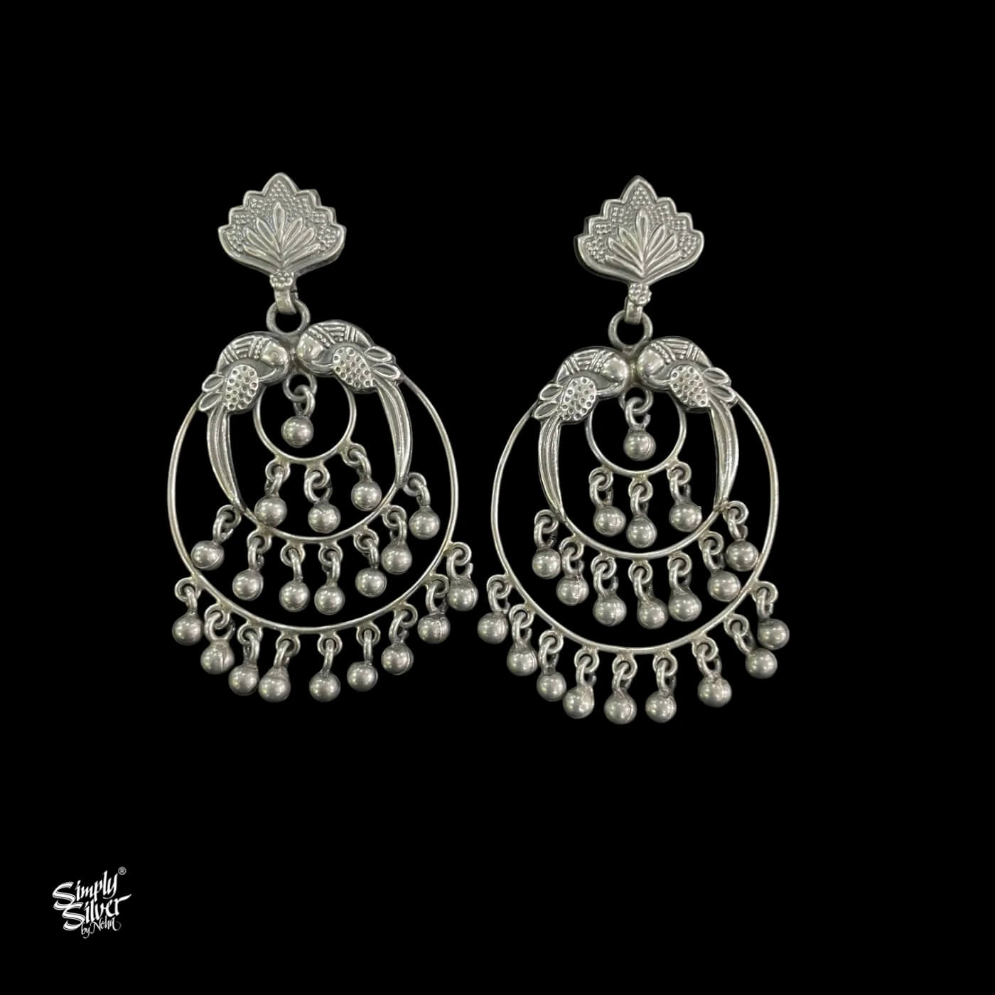 Silver Flower & Peacocks with Jaali Ghungroos-1