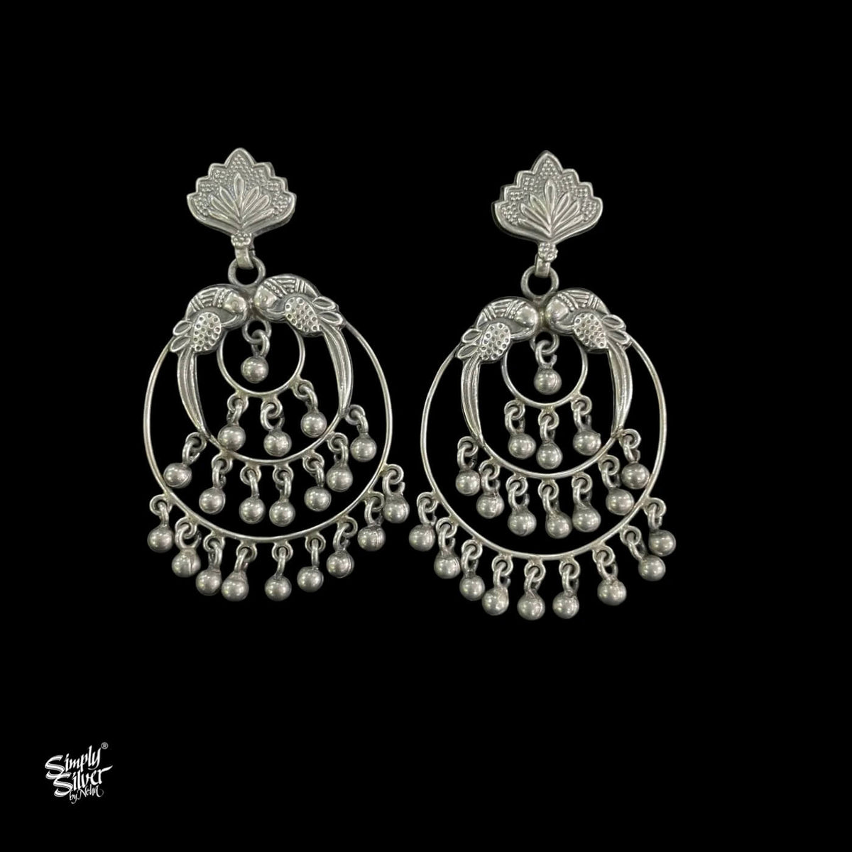 Silver Flower & Peacocks with Jaali Ghungroos-1