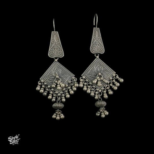 Silver Statement Long Square Floral with Ghungroos-1