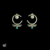 Silver Designer Pearl & Turquoise Stone Studs - MH5978